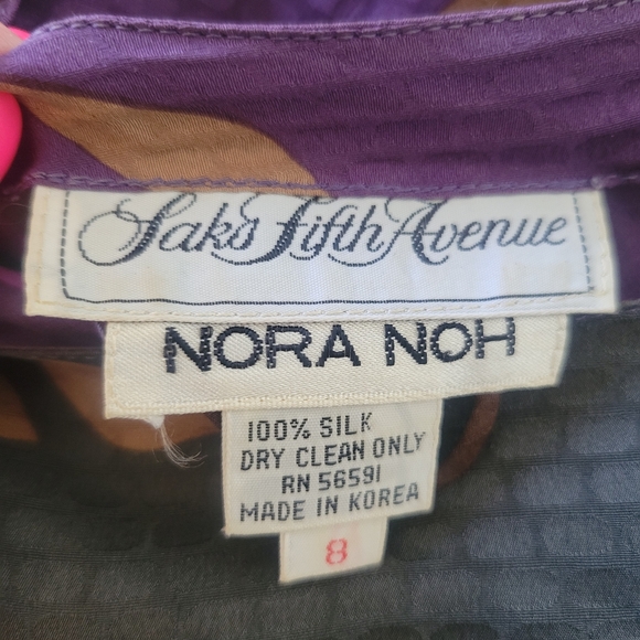 Nora Noh × Saks Fifth Avenue Palm Leaf 100% Silk Midi Dress Vintage Resortwear 8 - Picture 11 of 12